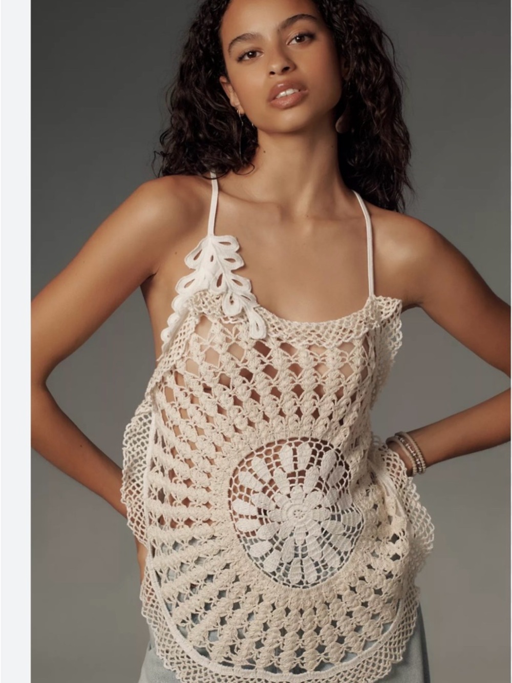 Crochet Shell-Detail Swim Cover-Up Tank Top - Cream Anthropologie